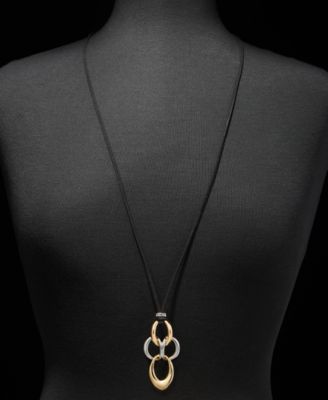 Linked Suede Cord Pendant Necklace, 32" + 3" extender