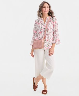 Women's Printed Pintuck Ruffle Sleeve Top