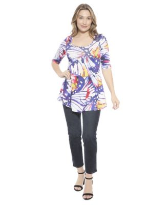 Women's Butterfly Scoop Neck Elbow Sleeve Tunic Top