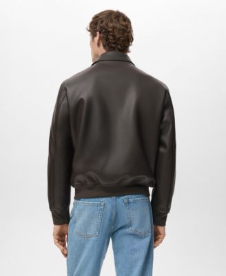 Men's Pockets Faux-Leather Jacket