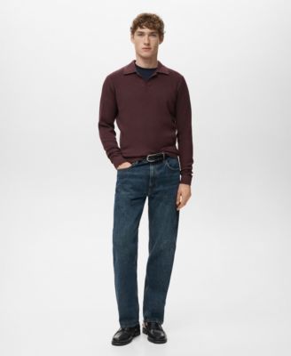 Men's Cotton-Blend Ribbed Polo Sweater