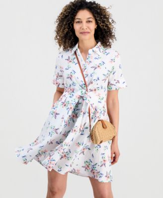 Petite Linen Shannons Garden Tie-Front Dress