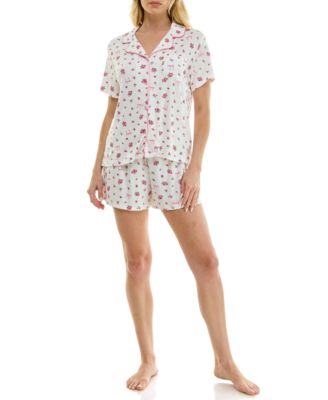 Women's Wonder Rib Notch Collar Top & Shorts, 2-Piece Set