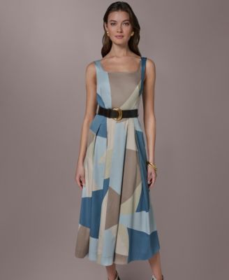 Women's Square Neck Geometric A-Line Maxi Dress