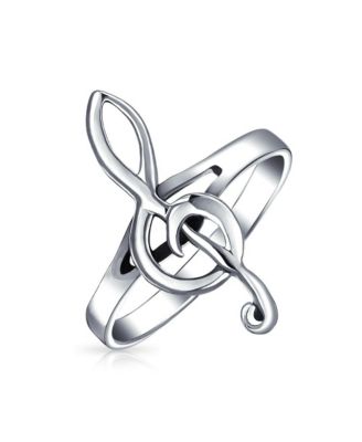 Musician Singer Student Teacher Treble Clef Note Music Ring .925 Sterling Silver Thin Band