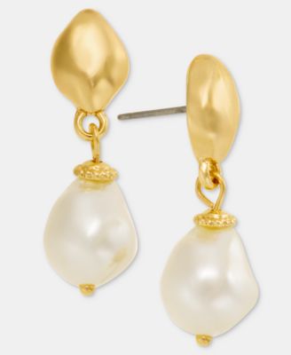 Baroque Imitation Pearl Hammered Drop Earrings