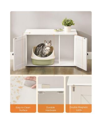 Litter Box Enclosure Cabinet with Divider, Barn-Style Doors, Hidden Litter Furniture, Multi-Use Top