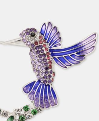 Crystal Hummingbird & Flowers Pin