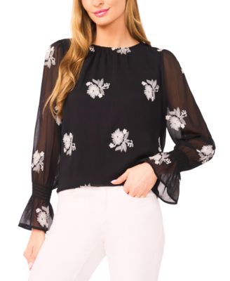Women's Floral Print Smocked Cuff Blouse