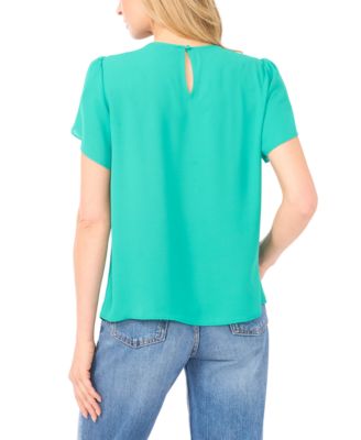 Women's Tulip Short-Sleeve Shirred Crewneck Top
