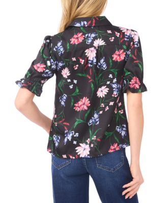 Women's Puff Sleeve Button Down Collared Top