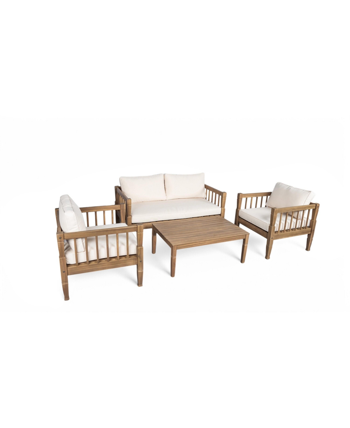 Flynama 4 Piece Light Brown Patio Conversation Set with Acacia Wood Frame Coffee Table Thick Cushions for Backyard Porch Balcony