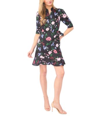 Women's Open Collar Ruffle Wrap Detail Short Dress