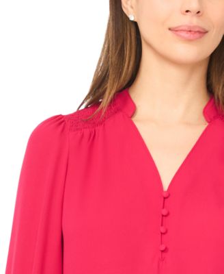 Women's Long-Sleeve V-Neck Smocked Top