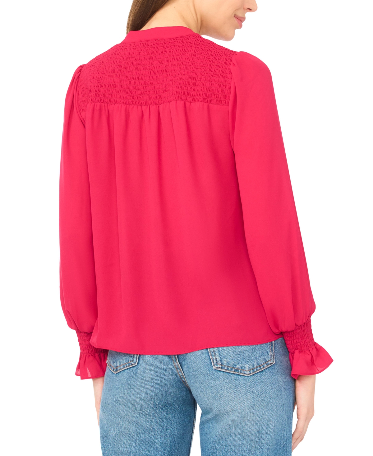 CeCe Women's Long-Sleeve V-Neck Smocked Top