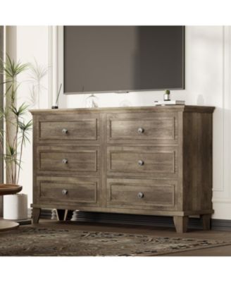 6 Drawer Dresser, Wooden Storage Chest of Drawers with Exquisite Metal Handles, Modern Drawer Organizer for Bedroom