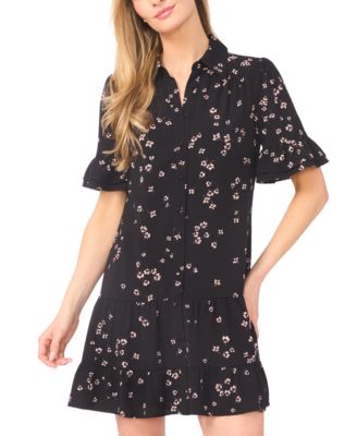 Women's Collared Neck Ruffle Sleeve Mini Dress