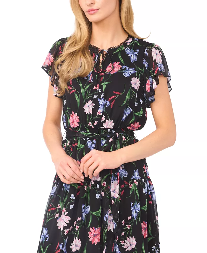 Women's Ruffle Detail Tie Neck Midi Dress - thumbnail 2