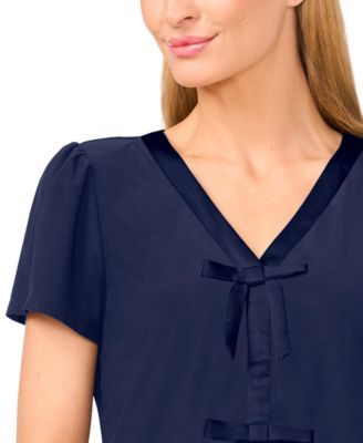 Women's V-Neck Bow-Front Detail Top