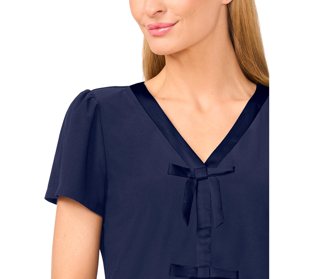 CeCe Women's V-Neck Bow-Front Detail Top
