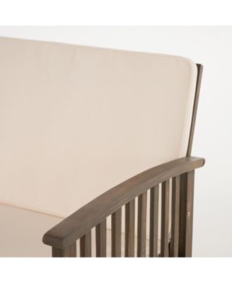 4 Piece Acacia Wood Outdoor Chat Set Water Resistant Cream Gray Cushions Heavy Duty Frame for Patio Garden Leisure