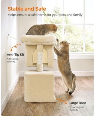 26.4-Inch Indoor Pet Play Tower with 2 Cat Caves, Scratching Posts, Top Perch, Anti-Tip Kit