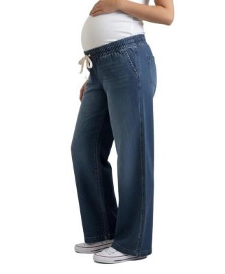 Women's Under the Belly Tie Waist Denim Wide Leg Pant - Motherhood Maternity