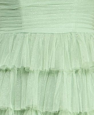 Juniors' Strapless Ruffle Mesh Gown