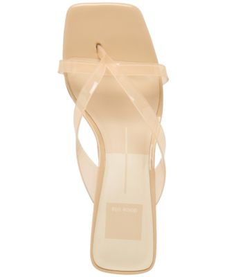 Women's Brevel Vinyl Jelly Thong Low Block Heel Dress Sandals