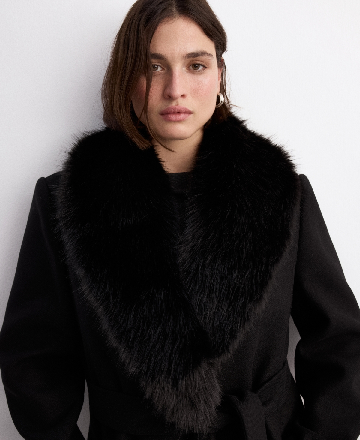 Mango Women's Fur Collar Manteco Wool Coat