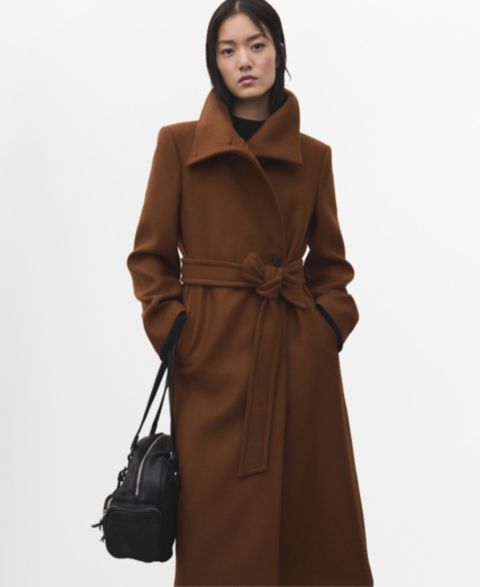 Женские куртки MANGO Belted Manteco Wool Coat