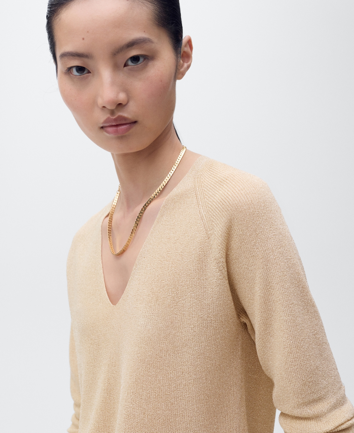 Mango Women's V-Neck Lurex Sweater