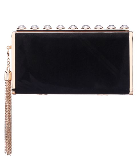 Женский клатч Nina Crystal Ornamented Minaudiere Tassel Lift Lock Clutch, цвет: Чёрный