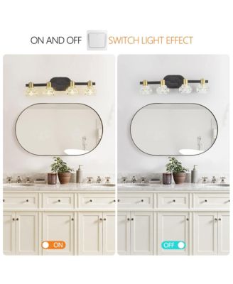 24" Vintage 4-Light Wall Sconce with Clear Crystal Shades, Iron Finish Vanity Light Fixture for Bathroom or Hallway (No Bulbs)