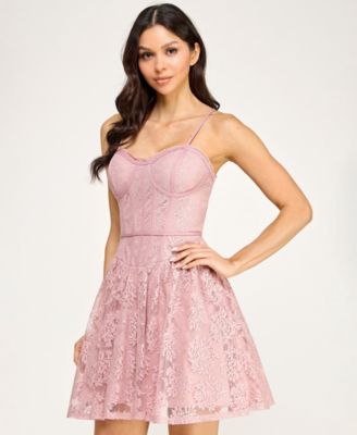 Juniors' Sweetheart Neck Sleeveless Lace Corset Dress