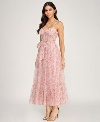 Juniors' Floral Glitter Midi Dress