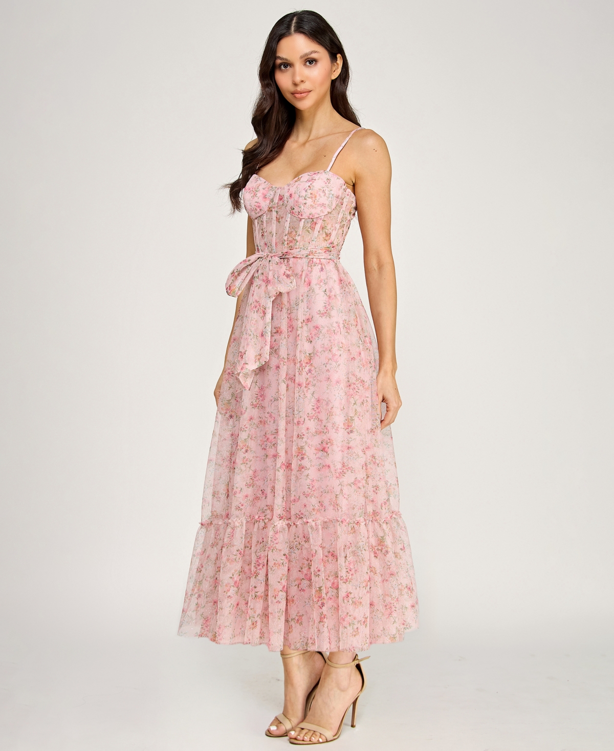 Seni & Cade Juniors' Floral Glitter Midi Dress
