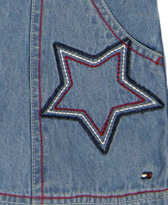 Girls' Toddler 2T-4T Striped Pointelle Rib T-Shirt & Star Patch Denim Skort, 2-Piece Set