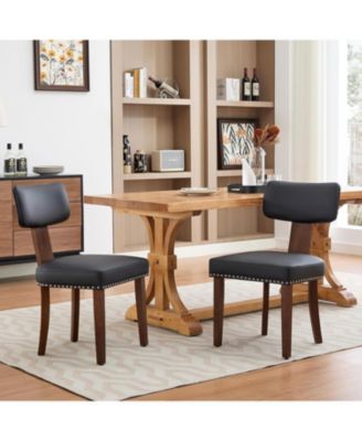 Set of 4 Modern Leather Upholstered Dining Chairs, Hardwood Frame Backrest Kitchen Side Chairs