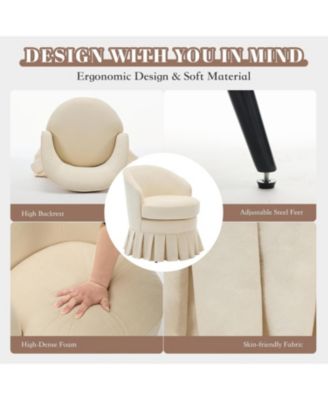 Mid Century Modern Upholstered Arm Chair, Tall Back Vanity Stool with Side Pockets & Wood Legs, Multi-Use for Makeup Desk Piano