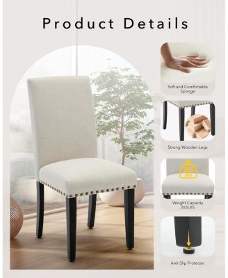 Set of 4 Modern Fabric Upholstered Dining Chairs, Curved Backrest Ergonomic Kitchen Chairs with Heavy-Duty Wood Legs