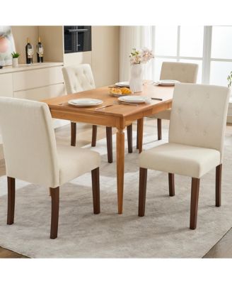Set of 2 Modern Fabric Upholstered Dining Chairs, Sturdy Wood Legs & Rubber Frame Kitchen Side Seating