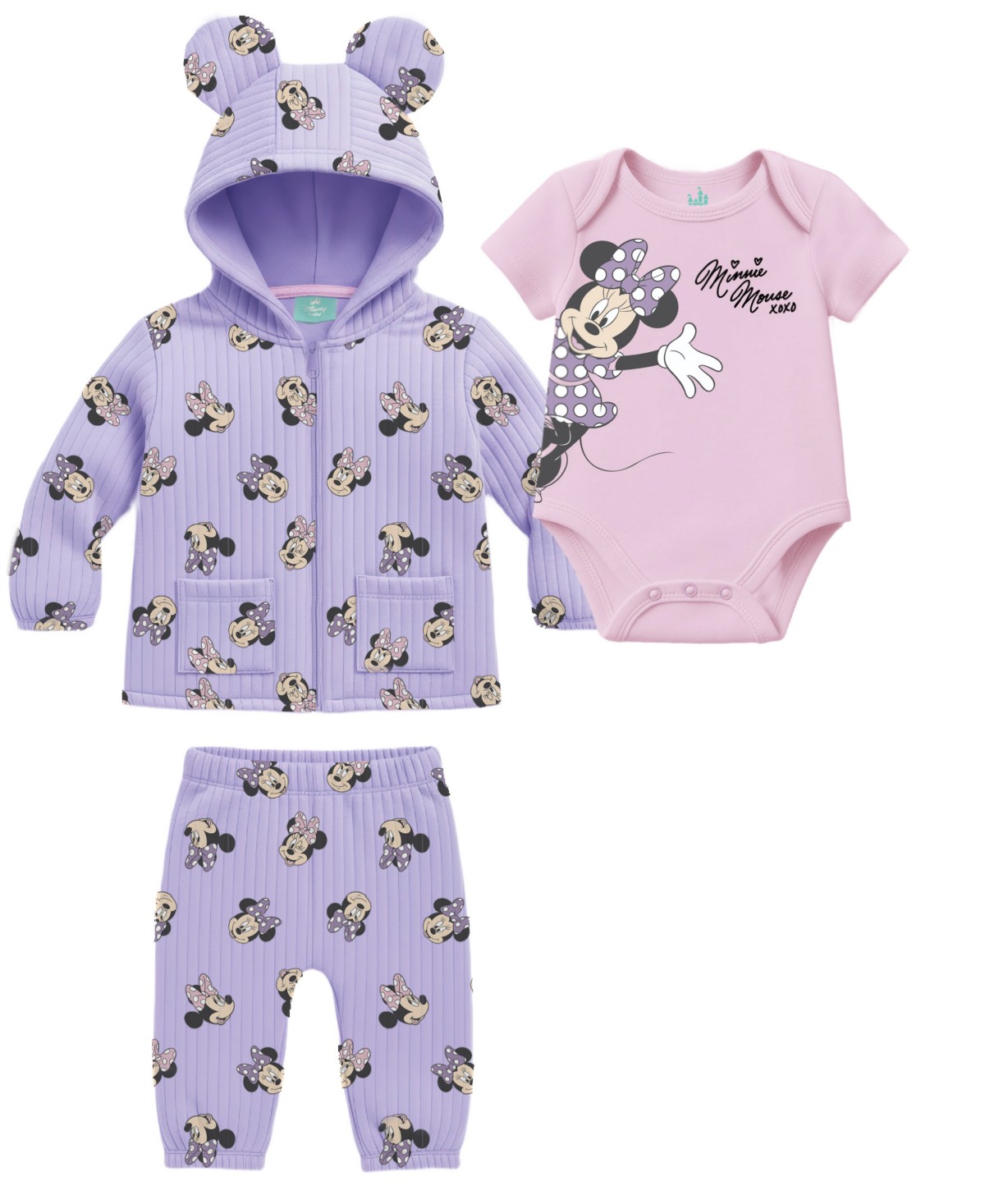 Disney Baby Girls' Minnie Mouse Bodysuit, Hooded Jacket & Pants, 3-Piece Set — фото 1