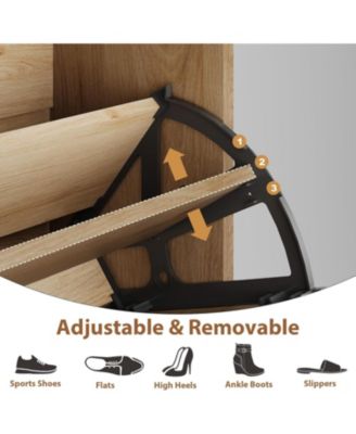 Rattan Shoe Cabinet with 2 Flip Drawers & 1 Pull-Out Drawer – Free-Standing Shoe Storage Cabinet with 3-Position Adjustable Shelf