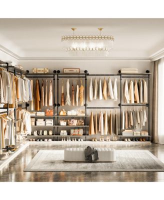 Clothing Rack,Garment Rack With 3 Wood Shelves, Organizer Rack Wall Mounted