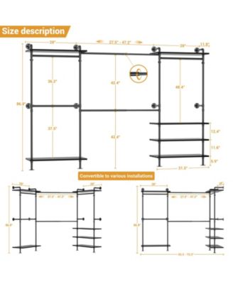 Clothing Rack,Garment Rack With 3 Wood Shelves, Organizer Rack Wall Mounted