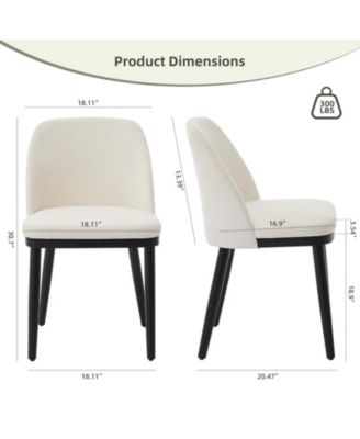 Modern Linen Upholstered Dining Chair Set, Curved Back Kitchen Chairs with Solid Wood Legs