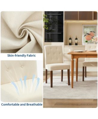 Set of 6 Button Tufted Parsons Dining Chairs, Upholstered Fabric Kitchen Side Chairs with Solid Wood Legs