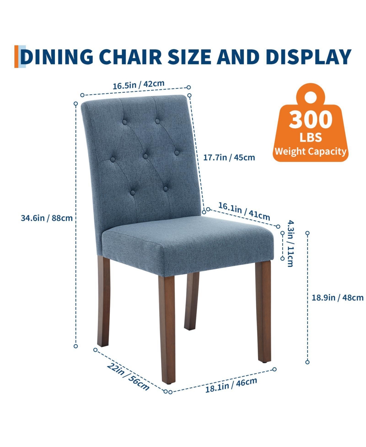 gaomon Set of 2 Modern Fabric Upholstered Dining Chairs, Sturdy Wood Legs & Rubber Frame Kitchen Side Seating