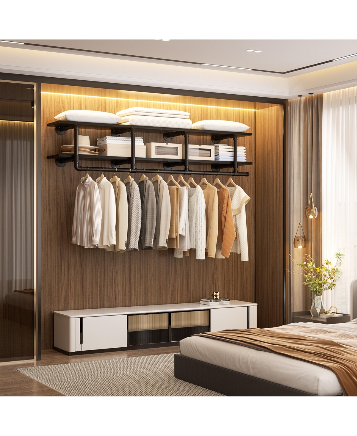 2-Tier Clothing Rack with Hanging Rod, Shelves Top Shelf